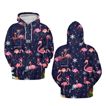 Jumeast Flamingo Raštas Vyrai Užtrauktukas Džemperis su gobtuvu Kalėdinė kepurė su gobtuvu Moteriški mieli paltai Festivalis Madinga striukė Paltai