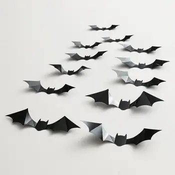 Juodas šikšnosparnio sienos lipdukas Juodas Patvarus Paprasta naudoti Lengva įklijuoti Pridėkite šventinę atmosferą Keistos dekoracijos Šikšnosparnio sienos lipdukas Augintinis