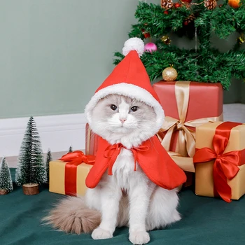 Kalėdinis augintinio apsiaustas Santa Cosplay Briedžių kostiumas Šuo Šuniukas su gobtuvu Drabužiai Minkštas pliušinis šiltas apranga mažiems šunims Kačių kostiumai