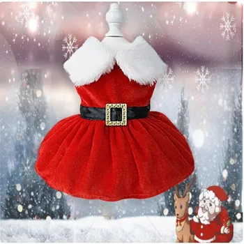 Kalėdinės šunų suknelės Raudonos zomšos šuniukas Meškiuko sijonai Vakarėlis Šilta suknelė Drabužiai Čihuahua Jorkas