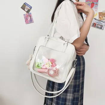 Kawaii Square Ita krepšys Širdies kuprinė Skaidrios rankinės moterims Skaidrios prabangios merginos Japonų Lolitos stiliaus pasiuntinio krepšys H205