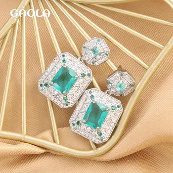 Klasikiniai geometriniai paprasti stačiakampiai šviesiai mėlyni kubiniai cirkonio auskarai moterims Blizgūs elegantiški laisvalaikio aukštos kokybės auskarai