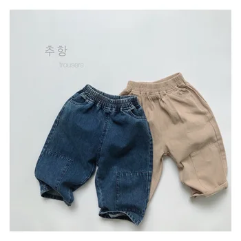 Korėjietiška vaikiškų drabužių versija: naujos vaikiškos kelnės, retro berniukai ir mergaitės, laisvi laisvi laisvalaikio džinsai.