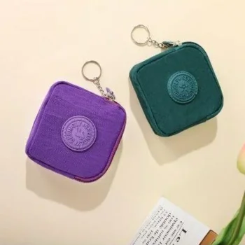 Kvadratiniai monetų maišeliai moterims Neperšlampami dviejų sluoksnių užtrauktukai Nailono drobė Pinigų piniginės raktai Ausinių ID Kreditinių kortelių laikymo krepšiai