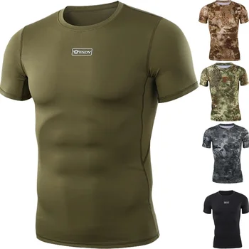 Lauko medžioklės kamufliažiniai marškinėliai Vyrai kvėpuojantys armijos taktinės kovos viršūnės Kariniai greiti sausi sportiniai žygiai Kempingo marškinėliai