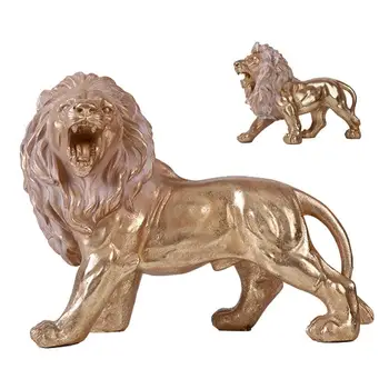 Liūto figūrėlė Auksinis liūtas-karalius Derva Ornamentas Namų biuro stalo dekoracijos Žvėrių karalius Auksinis liūtas Statula Knygų lentynos dekoras