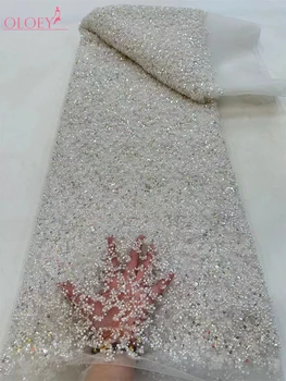 Mada Elegantiškas prancūziškas siuvinėjimas Karoliukais nėrinių audinys Afrikos Nigerijos su blizgučiais audinys vestuvinei suknelei