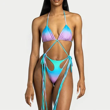 Maudymosi kostiumėliai Gradiento maudymosi kostiumėlis moterims Bikinių rinkinys aukštu juosmeniu Brazilijos bikinis bikini maudymosi kostiumėlis Moteris 2023 m Seksuali paplūdimio apranga