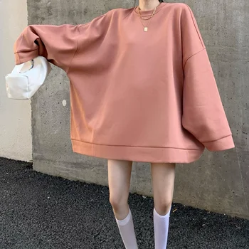 Megztinis 2022 Ladies Streetwear Harajuku džemperis ilgomis rankovėmis Korėjietiški drabužiai oversized vienspalvis apvalus kaklo megztinis