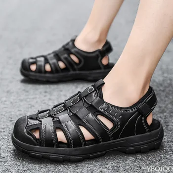 Mens Outdoor Trekking Sandals Summer Flat Non Slip Collision Avoidance Quick Drying Beach Shoes Hiking PU Brand Size 46