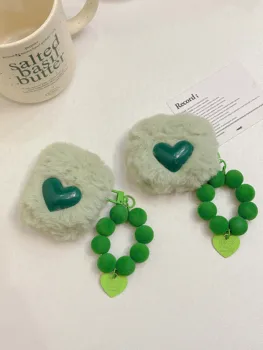 Mielas žalias meilės apyrankės širdies ausinių dėklas, skirtas Apple AirPods 3 1 2nd Pro 2 belaidžio Bluetooth įkrovimo dėžutės pliušinis dangtelis