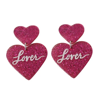 Mieli rožiniai širdies auskarai Įsimylėjėliams Moterims Draugės vakarėlis Akriliniai kabantys auskarai Romantiški ausų papuošalai