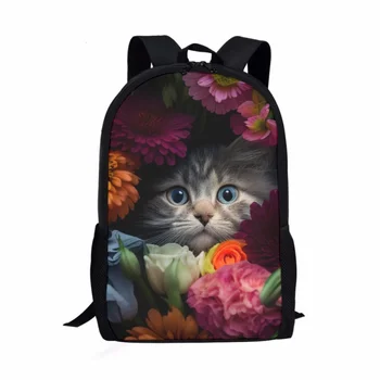 Mielos katės Gėlės Raštas Mokiniai Mokyklinis krepšys Paaugliai Mada Kasdienė laisvalaikio kuprinė Mergaitės Berniukai Knygų krepšys Kelioniniai kuprinės