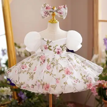 Mielos mergaitės suknelės sluoksniai Pūsta maža princesės suknelė Sodo gėlių mergaitės suknelės Lankas Pirmoji komunija Gėlių mergaitė suknelė