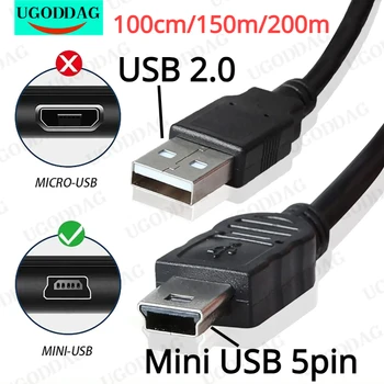 Mini USB 2.0 kabelis 5Pin Mini USB į USB Greitas duomenų įkroviklis Kabeliai MP3 MP4 grotuvui Automobilio DVR GPS skaitmeninė kamera HD Smart TV1