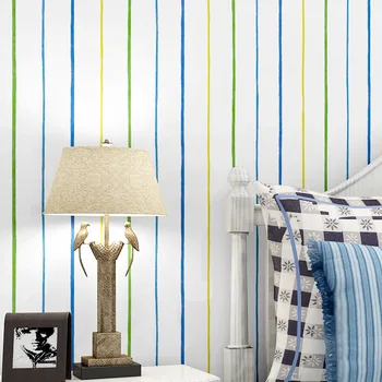 Modern Blue Line Vertical Stripe Wallpaper for Kids Room Baby Boy Girl Bedroom Wall Paper Non-waustin Wallpapers Mediterranean