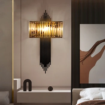 Moderni krištolo sieninė lempa miegamojo led namų dekoras Vidaus apšvietimas Prabangus auksinis/juodas sieninis apmušalas Kūrybinis Cristal šviestuvas