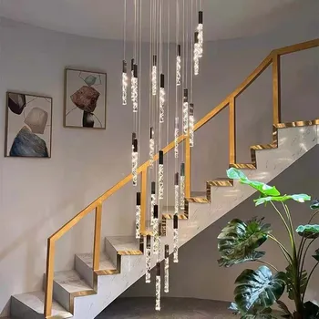 Modernus krištolo led šviestuvas laiptams Svetainė Prabangus Cristal didelis pakabinamas šviestuvas Šiaurės šalių minimalistinis vidaus šviestuvas