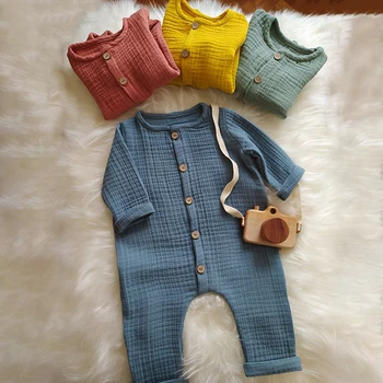 Naujagimio drabužėliai Rudens ilgomis rankovėmis ekologiška medvilnė Muslinas Kūdikių romperiai Baby One Piece Unisex Sagų smėlinukai Unisex