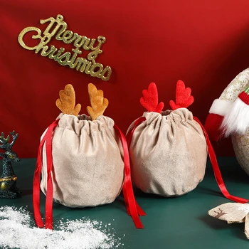 Nauji kalėdiniai saldainių maišeliai ragų krepšiai Aksominis traukimas Styginis zuikis Dovanų pakavimo maišeliai Dropshipping Krepšiai Vakarėlio dekoravimas 2023 Navidad
