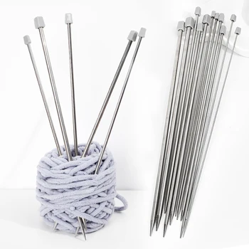 Nerūdijančio plieno mezgimo adatos 2 mm-8 mm Tiesūs viengubo smailaus nerimo kabliukų rinkiniai 25/35cm megztinio adatos mezgimui