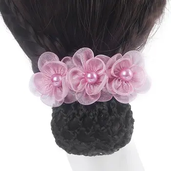 Net Crystal Bowknot plaukų bandelės dangtelis Perlinės moterys Pavasario klipai Korėjietiška bandelė Snood nėrinių gėlė Plaukų tinklas Plaukų sruogos Viršelio tinklas