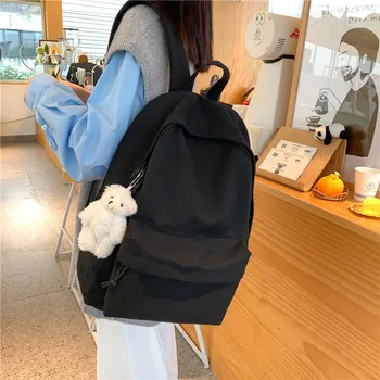 New Fashion Laptop Backpack Ins Canvas Back Pack Women's New Korean Campus Solid Color Girls' School Bag