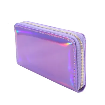 New Lanyard Laser Holographic Wallet Women Long Purse Female Clutch Bag Women Wallets Piniginės Portfel Zip Phone Pocket Carteras