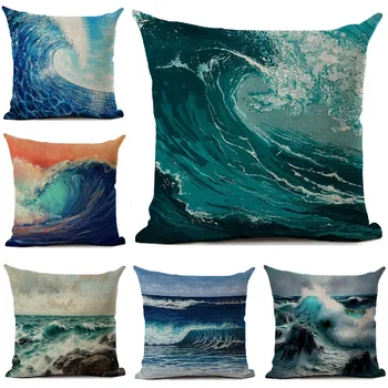 Ocean Waves Printed Cushion Cover Dekoratyvinė svetainė Sofa Kvadratinis Mesti pagalvės Namų dekoravimas Pagalvės užvalkalas 45*45cm