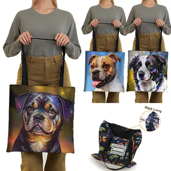 Paint Splash Oil Painting Dog Tote Bags Akvarelė Gyvūnų rankinės Moterų krepšys per petį Didelės talpos daugkartinio naudojimo pirkinių krepšys