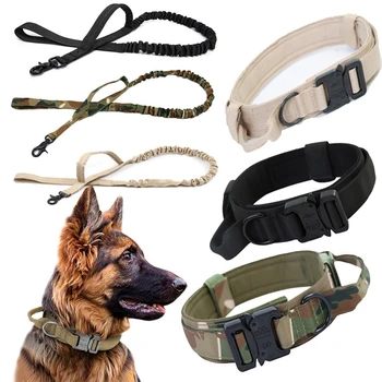 Patvarus taktinis šuns antkaklio pavadėlio rinkinys Reguliuojamas karinis naminių gyvūnėlių antkaklio pavadėlis Vidutinio dydžio šuo Vokiečių aviganio dresūros priedai