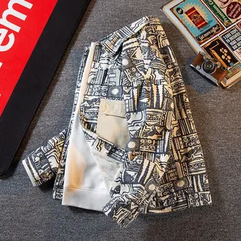 Pavasario ir rudens džinsinis švarkas Tide Prekės ženklas Gražus vintažinis spausdinimas Vyriški drabužiai Laisvalaikio laukinės tendencijos Įrankiai Korėjietiška versija paprasta