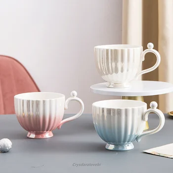Perlų keramikos puodelis Puodelis Pusryčiai Pienas Kavos puodelis Lengvas prabangus rūmų stilius Merginos Didelės talpos vandens puodelis Avižinių dribsnių puodelis
