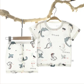 Pižamos komplektas Medvilniniai berniukai Mergaitės Oro konditonas Namų drabužiai Aukštos kokybės vasaros marškinėliai Šortai Komplektas Vaikiški animaciniai miegmaišiai