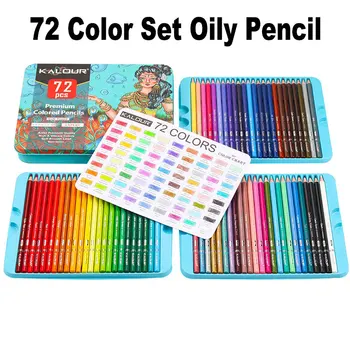 Profesionalus 72 spalvų rinkinys Riebios spalvos pieštukai su metaline dėžute Medinė rankena menininko piešimui Braižymas Meno eskizas Vaikams Dovana