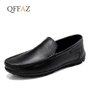 QFFAZ Itališki vyriški batai Casual Luxury Brand Summer Men Loafers Natūralios odos mokasinai Patogus kvėpuojantis slydimas ant valties batų