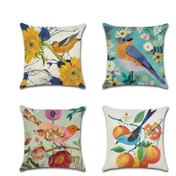 Rankomis dažytas mielas paukščių gėlių raštas Pagalvėlės užvalkalas Mesti pagalvės užvalkalas Šiaurietiško kambario dekoravimas Namų sofa Personalizuota dovana