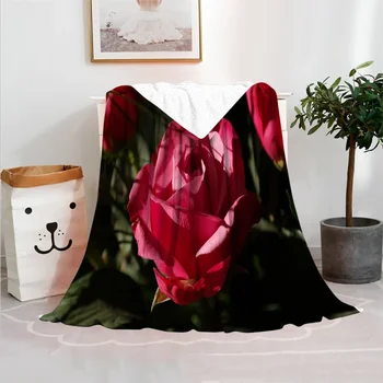 Raudonosios rožės gėlių raštas Flanelinė antklodė Itin lengva minkšta šilta sofa Sofos lovos dekoras mergaitėms Moterų festivalio stovyklavimo dovanos