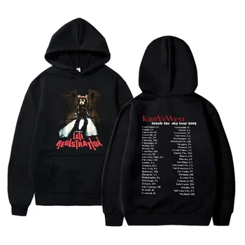 Reperis Kanye Westas Vėlyva registracija Turas Grafinis gobtuvas Vyrų moterų tendencijos Vintažiniai džemperiai Mada Hip Hop Oversized Hoodies