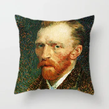 Retro Fauxlinen/Peach Leather Cushion Cover Independent Developed Van Gogh Oil Painting Head Series Living Room Cushion Cover