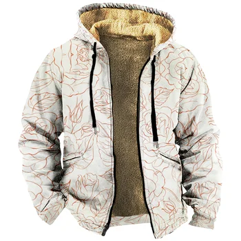Rose Printed Zipper Hoodie Vyriškas ilgomis rankovėmis sustorėjęs žieminis paltas 3D Prints Streetwear striukė