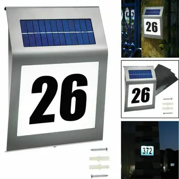 Saulės namo numeris Plokštelės lemputė su 200LM judesio jutiklio LED lemputėmis Namų sodo durų saulės lempos apšvietimo adreso numeris