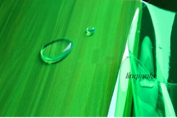 Spalvingas žalios spalvos skystos lazerinės plėvelės audinys madingas vandeniui atsparus odinis audinys Aukštos klasės iliuzijos drabužių audinys
