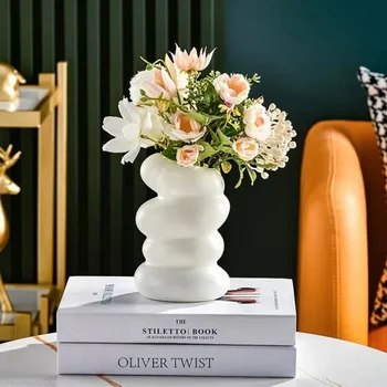 Spiralinė vaza Balta žalia Vazos gėlių krepšelis Šiaurės šalių namų svetainės dekoravimas Ornamentas Gėlių kompozicija Vidinis gėlių vazonas Pagrindinis