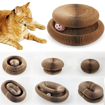 Stebuklingi vargonai sulankstomos katės draskyklės žaislai su varpeliais katės laipiojimo rėmas apvalūs gofruoti katės interaktyvūs žaislai