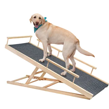 Sulankstoma nešiojama medinė šunų kačių rampa sofos automobilinei lovai Naminių gyvūnėlių rampa su neslystančiu kilimėliu Saugos šoniniai bėgiai Šunų kačių kopėčios iki 200 svarų