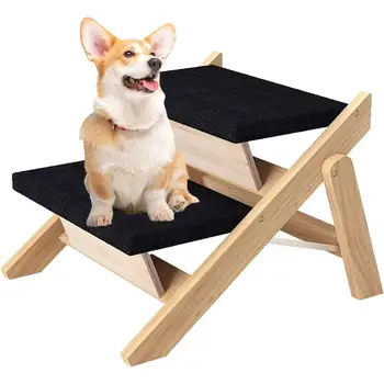 Sulankstoma šunų rampa neslysta 2 In 1 žingsniai šunims užlipti ant lovos Mediniai stiprūs šunų lovos laiptai Tvirti šunų laiptai lengvam žingsniui