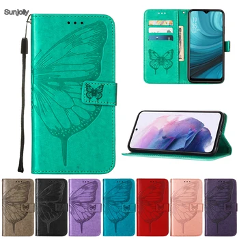 Sunjolly Butterfly Phone Case for Samsung Galaxy M11 A01 S20 Ultra Plus A71 A51 M30S M21 Flip Wallet PU odinis dėklas Coque