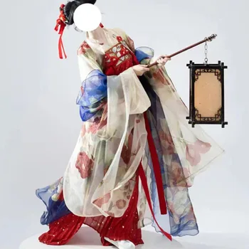 Tradicinis kinų Hanfu Camellia žiedų siuvinėjimas Tango stiliaus vieno gabalo marškiniai Marškiniai didelėmis rankovėmis Plisuotas sijonas