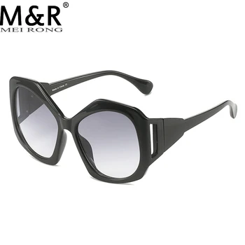Trend Naujo stiliaus moteriški Y2K akiniai nuo saulės Personalizuoti daugiakampiai juodo rėmelio gradiento pilki lęšiai Punk stiliaus vyriški sunnies UV400
